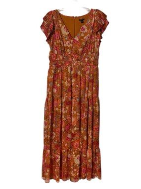 Ann Taylor Floral Maxi Dress in Rust and Pink